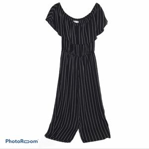 Active USA black Pinstripe Off The Shoulder Cropped wide leg Romper size Small
